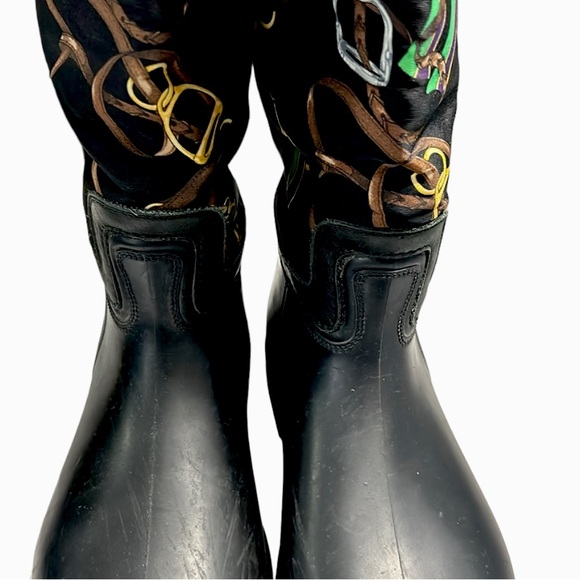 RALPH LAUREN COLLECTION Black Rubber Leather Printed
Nylon Knee Boot 10-10 1/2B - Picture 10 of 13